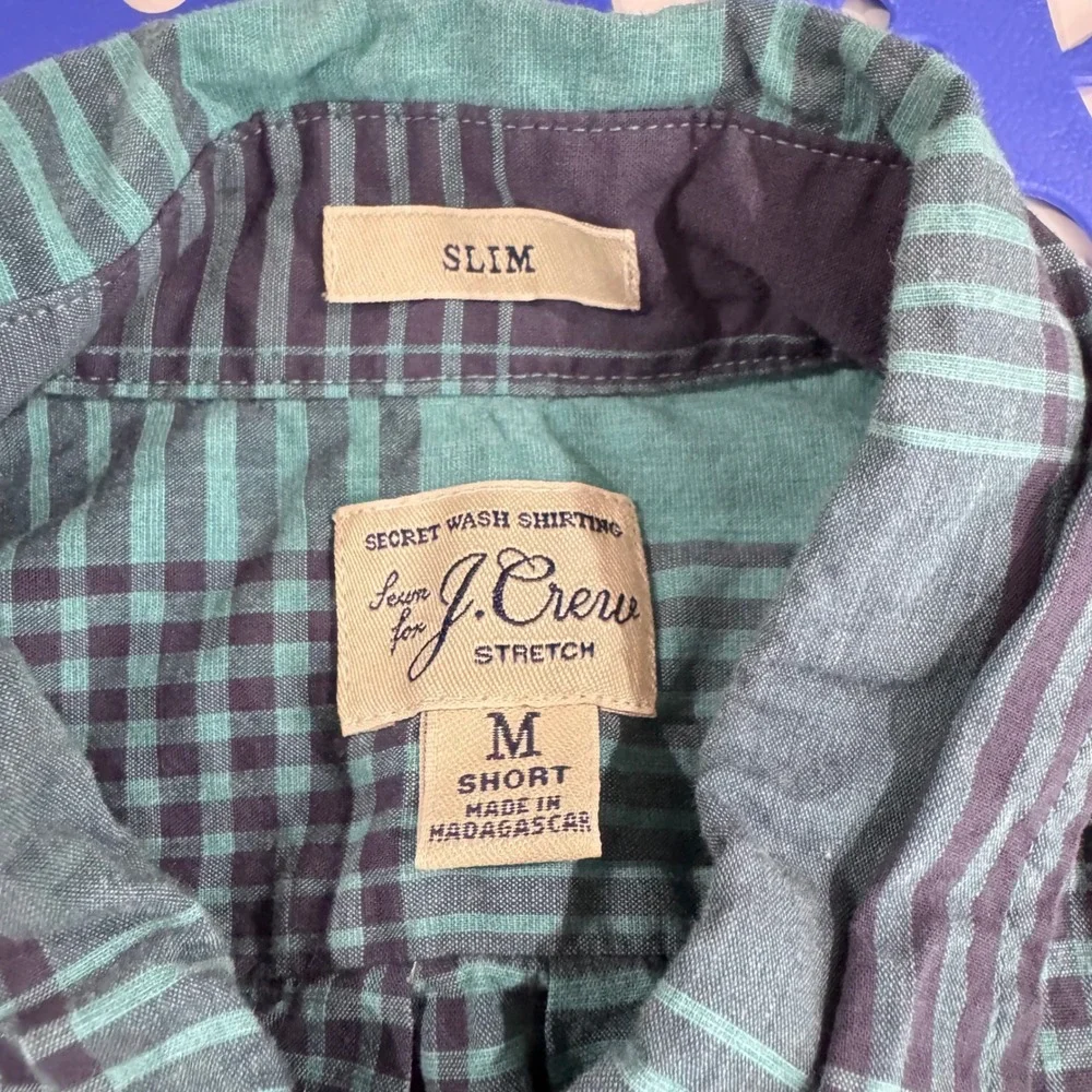 J Crew Shirt Mens M Short Blue Plaid Slim Fit Long Sleeve Button‎ Down Classic